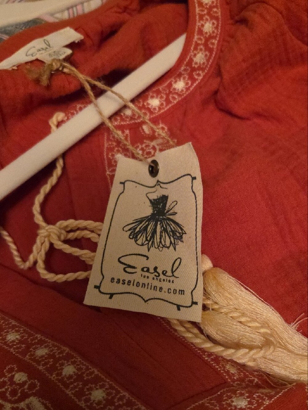 easel Embroidered Tassel Peasant Tunic - Rust - Picture 10 of 12